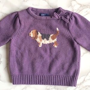 GAP kids purple sweater with beagle and bow detail SIZE 12-18 months